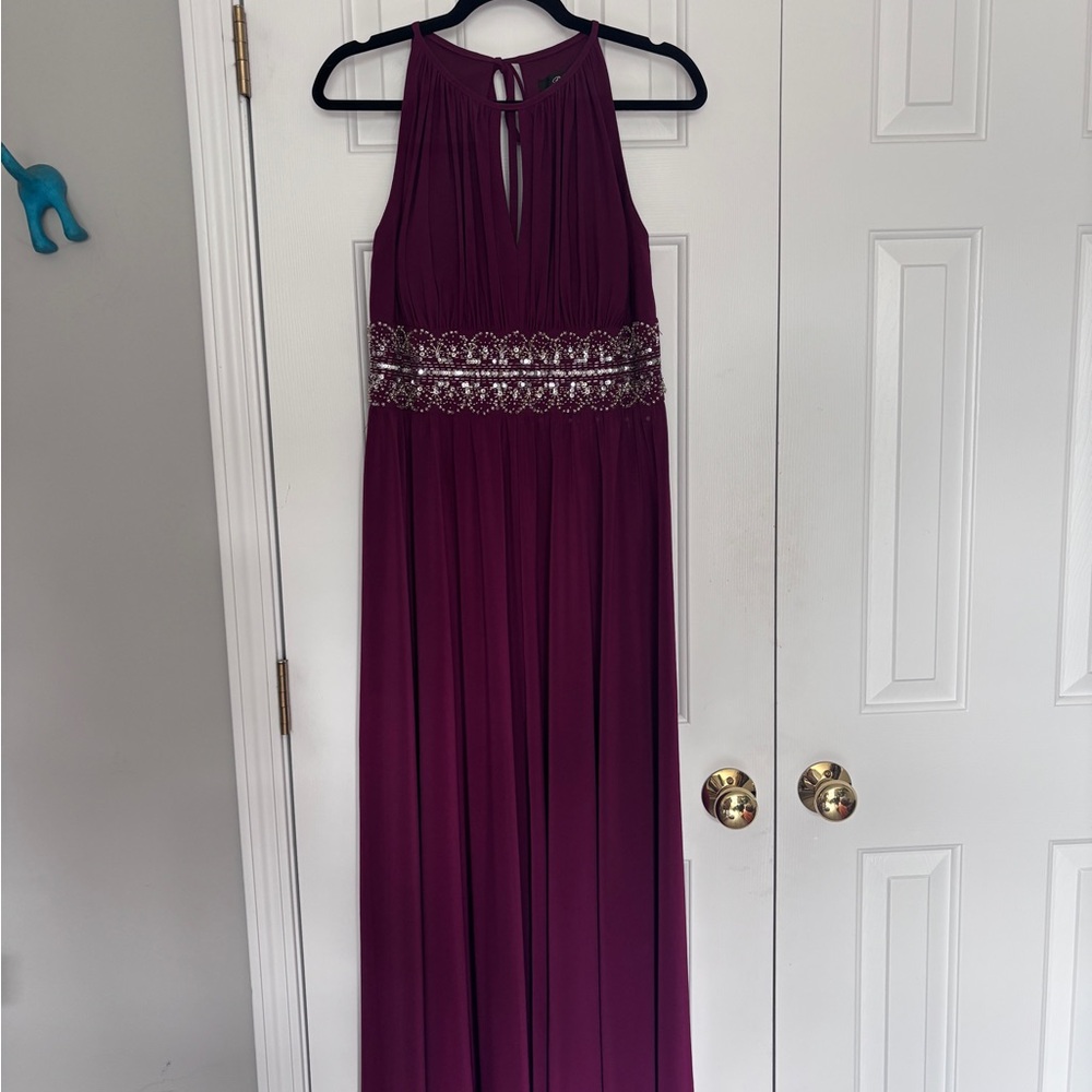 Chic Plum Maxi Dress with Embellished Waist